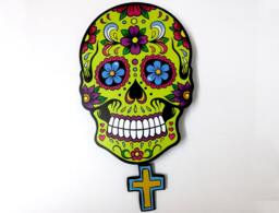 Big Green Sugar Skull - Day Of The Dead -Dia De Los Muertos Calavera Pendulum Wall Clock Deco
