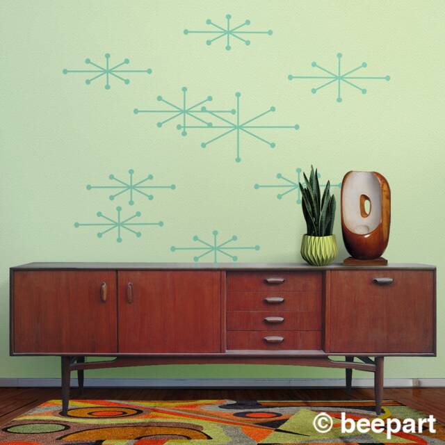 Atomic Starburst Vinyl Wall Decal Set Mid Century Modern Style - image 1