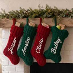 Dog Bone Stockings With Name, Family Christmas Stocking, 2026 Stockings, Personalized Pet Stockings, Knitted - thumbnail 3