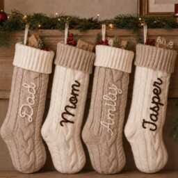 Dog Bone Stockings With Name, Family Christmas Stocking, 2026 Stockings, Personalized Pet Stockings, Knitted - thumbnail 4