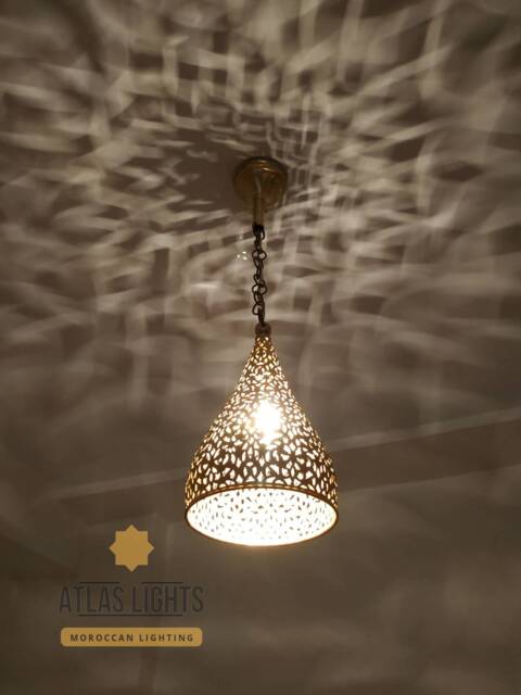 Moroccan Brass Pendant Light Hand-Pierced Floral Ceiling Lamp - image 1