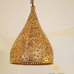 Moroccan Brass Pendant Light Hand-Pierced Floral Ceiling Lamp - thumbnail 4