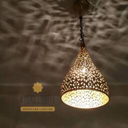 Moroccan Brass Pendant Light Hand-Pierced Floral Ceiling Lamp - thumbnail 2