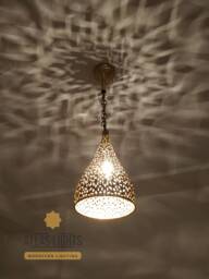 Moroccan Brass Pendant Light Hand-Pierced Floral Ceiling Lamp - thumbnail 1
