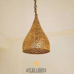 Moroccan Brass Pendant Light Hand-Pierced Floral Ceiling Lamp - thumbnail 3