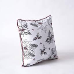 Poinsettia Christmas Pillow Cover, Black & White Cotton, 16x16 - thumbnail 2