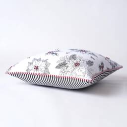 Poinsettia Christmas Pillow Cover, Black & White Cotton, 16x16 - thumbnail 3