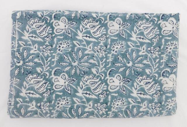 Floral Kantha Quilt, Indian Handmade Cotton Bedspread, Queen/Twin - image 1