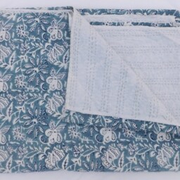 Floral Kantha Quilt, Indian Handmade Cotton Bedspread, Queen/Twin - thumbnail 2