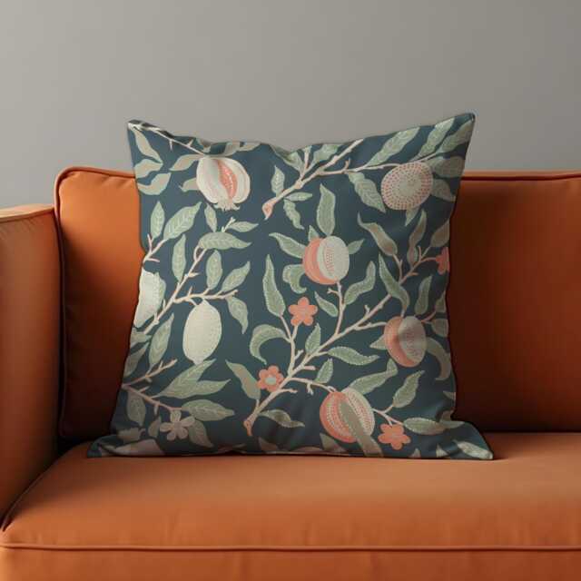 Classic Fruit Tree Cushion Cover, Botanical Pomegranate Pillow Dark Blue & Peach Decorative Throw Case, Rustic Home Decor - image 1