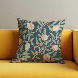 Classic Fruit Tree Cushion Cover, Botanical Pomegranate Pillow Dark Blue & Peach Decorative Throw Case, Rustic Home Decor - thumbnail 4