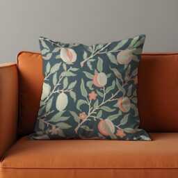 Classic Fruit Tree Cushion Cover, Botanical Pomegranate Pillow Dark Blue & Peach Decorative Throw Case, Rustic Home Decor - thumbnail 1