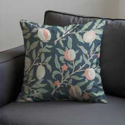 Classic Fruit Tree Cushion Cover, Botanical Pomegranate Pillow Dark Blue & Peach Decorative Throw Case, Rustic Home Decor - thumbnail 3