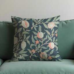 Classic Fruit Tree Cushion Cover, Botanical Pomegranate Pillow Dark Blue & Peach Decorative Throw Case, Rustic Home Decor - thumbnail 2