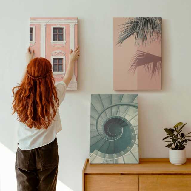 Canvas Art Set Of 3 - Pastel-Toned Architecture & Spiral Patterns, Pink Print On Canvas, Travels Wall Decor - image 1