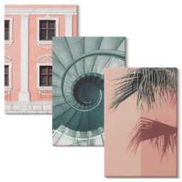 Canvas Art Set Of 3 - Pastel-Toned Architecture & Spiral Patterns, Pink Print On Canvas, Travels Wall Decor - thumbnail 2