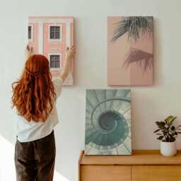 Canvas Art Set Of 3 - Pastel-Toned Architecture & Spiral Patterns, Pink Print On Canvas, Travels Wall Decor - thumbnail 1