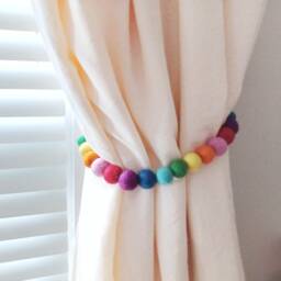 Curtain Tie Backs Nursery Rainbow Curtain Tiebacks Girl Pom Kids Tieback Felt Ball Holdback Bedroom Accessories - thumbnail 2