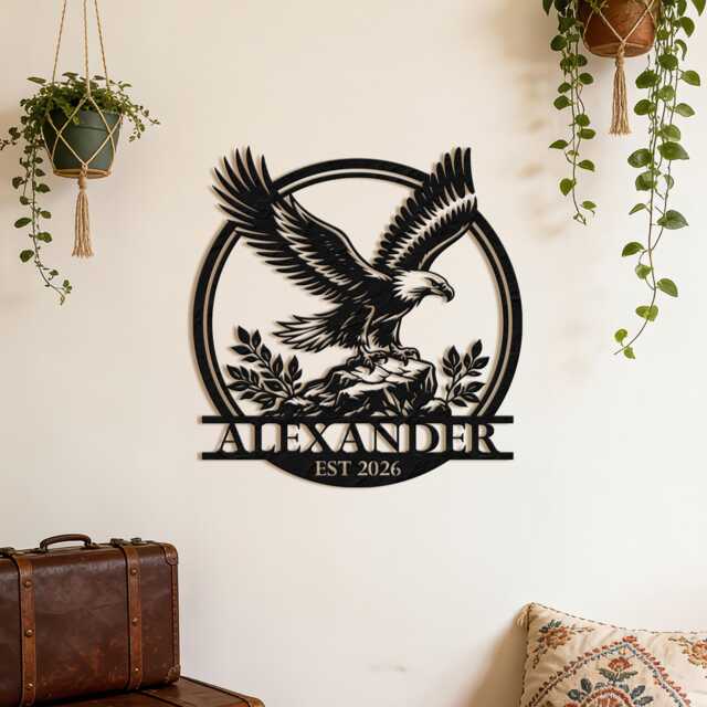 Custom American Eagle Metal Sign, Personalized Mountain Wall Decor - image 1