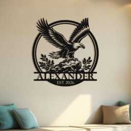 Custom American Eagle Metal Sign, Personalized Mountain Wall Decor - thumbnail 2