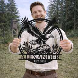 Custom American Eagle Metal Sign, Personalized Mountain Wall Decor - thumbnail 3