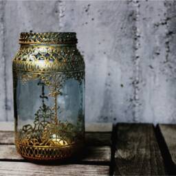 Hand Painted Candle Holder - Metallic Paint On Mason Jar Tealight Glass Lantern