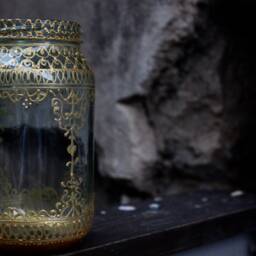 Hand Painted Candle Holder - Metallic Paint On Mason Jar Tealight Glass Lantern - thumbnail 4