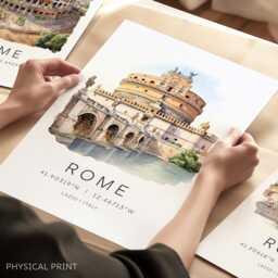 Castel Sant'angelo Rome, Rome Landmarks, Art Print, Italy Roma Poster, Travel Gift, Housewarming Wall - thumbnail 1