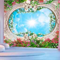 Sky Through Flowers Ceiling Wall Murals Sticker Decor Leaves Green Branch Living Room Customizable Decals - thumbnail 3