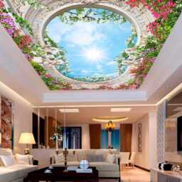 Sky Through Flowers Ceiling Wall Murals Sticker Decor Leaves Green Branch Living Room Customizable Decals - thumbnail 2