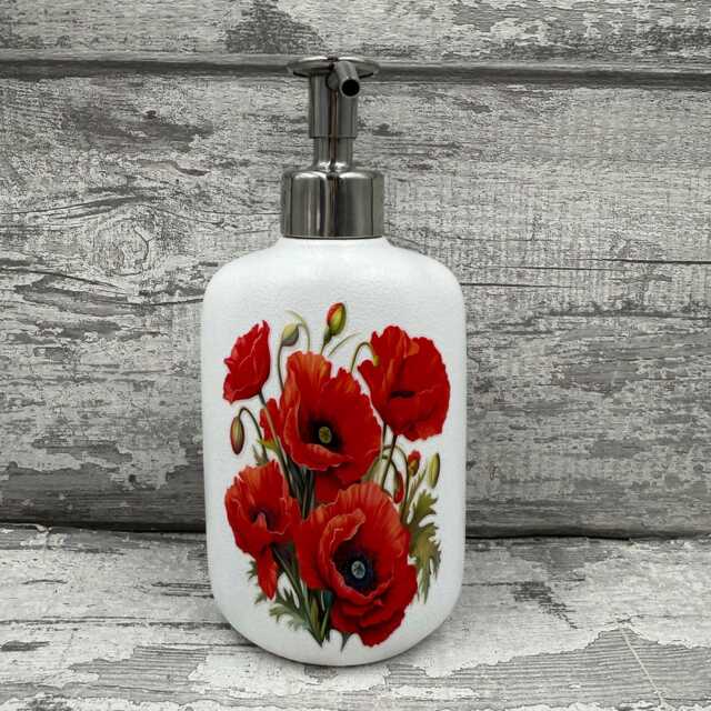 Poppy & Butterfly Soap Dispenser Decoupage Ceramic Bathroom Decor - image 1