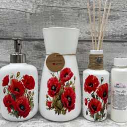 Poppy & Butterfly Soap Dispenser Decoupage Ceramic Bathroom Decor - thumbnail 2