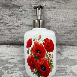 Poppy & Butterfly Soap Dispenser Decoupage Ceramic Bathroom Decor - thumbnail 3