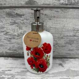 Poppy & Butterfly Soap Dispenser Decoupage Ceramic Bathroom Decor - thumbnail 4