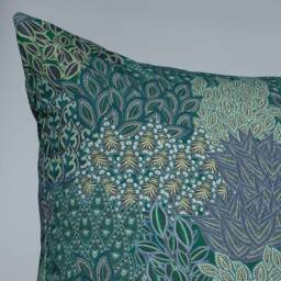 Winter Garden Linen Blend Extra-Large Cushion. Peacock Blue, Sage Green & Teal. Sweeping Floral Leaves Design. 23 - thumbnail 3