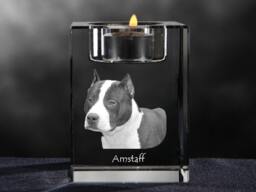 American Staffordshire Terrier, Crystal Candlestick With Dog, Souvenir, Decoration, Limited Edition, Collection - thumbnail 1