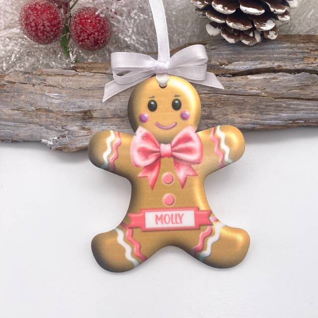 Personalised Gingerbread Man Christmas Ornament Acrylic Child's Decoration, Tree Decoration, Customised Bauble - image 1