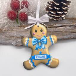 Personalised Gingerbread Man Christmas Ornament Acrylic Child's Decoration, Tree Decoration, Customised Bauble - thumbnail 2