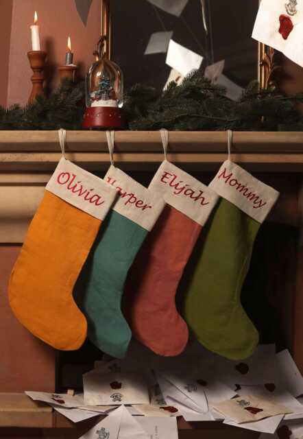Embroidered Linen Christmas Stocking Personalized Family Holiday Decor - image 1