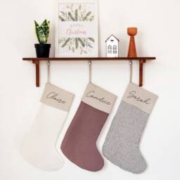 Embroidered Linen Christmas Stocking Personalized Family Holiday Decor - thumbnail 3