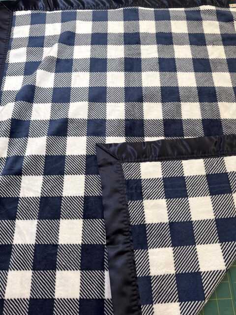 Free Embroidery Navy Blue Buffalo Check Double Minky Baby Blanket With Satin Binding - image 1