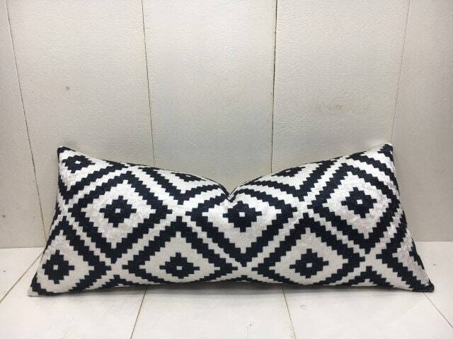 Handwoven Silk Pillow Cover 10x24, Modern Ikat Cushion - image 1