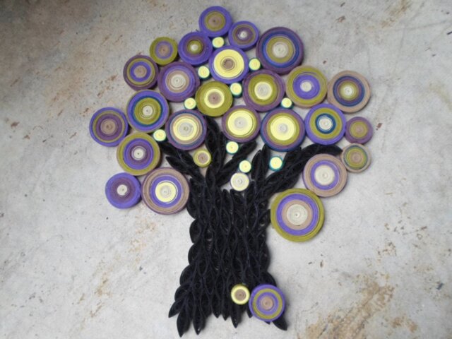 Abstract Paper Tree Wall Art Purple, Yellow, & Green Quilling - image 1