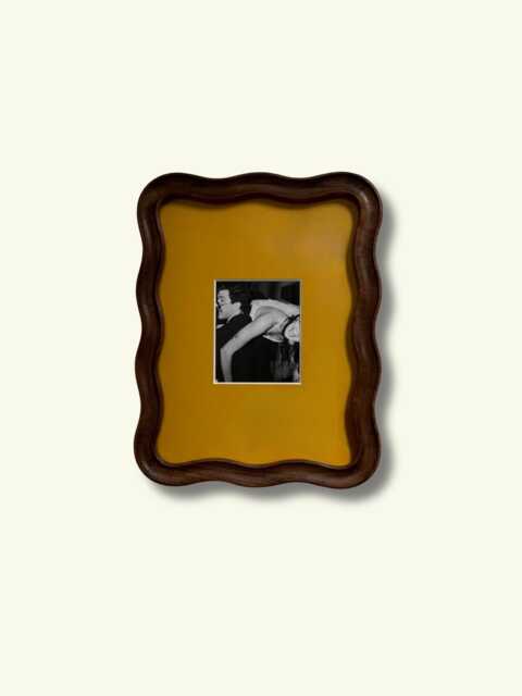 Handmade Solid Walnut Teak Wood Picture Frame - 7 Inch Mid Century Modern Style With Scalloped Mountboard Housewarming Gifts - image 1