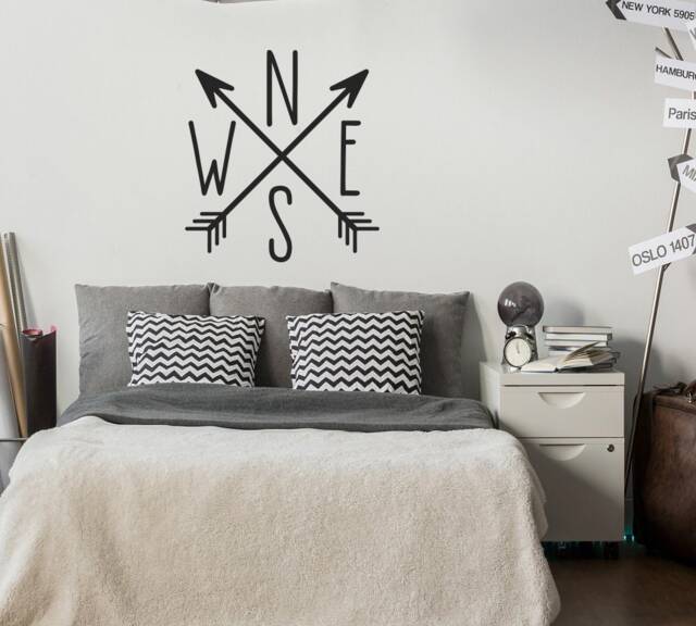 Compass Arrows Vinyl Wall Decal - Nautical Travel Decor, Adventure Theme Home Art #214 - image 1