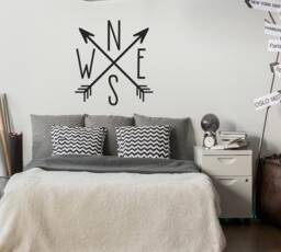 Compass Arrows Vinyl Wall Decal - Nautical Travel Decor, Adventure Theme Home Art #214 - thumbnail 1