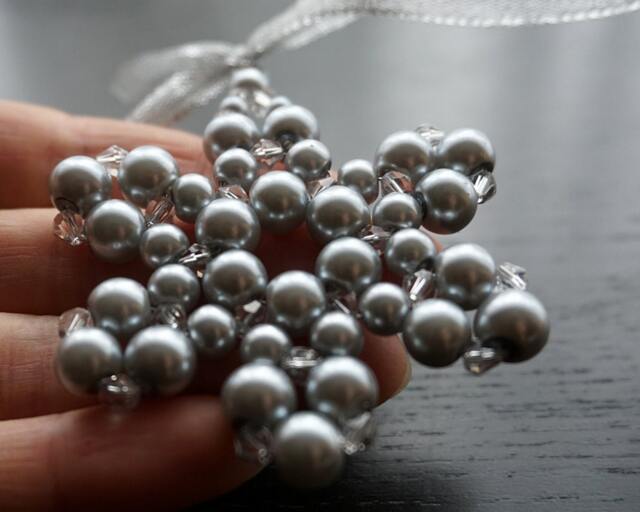 Modern Christmas Tree Ornament Silver Gray Pearl Snowflake Beaded Crystal Star Christmas Decor Holiday Decorations - image 1