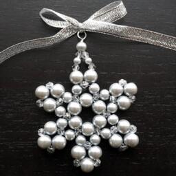 Modern Christmas Tree Ornament Silver Gray Pearl Snowflake Beaded Crystal Star Christmas Decor Holiday Decorations - thumbnail 2