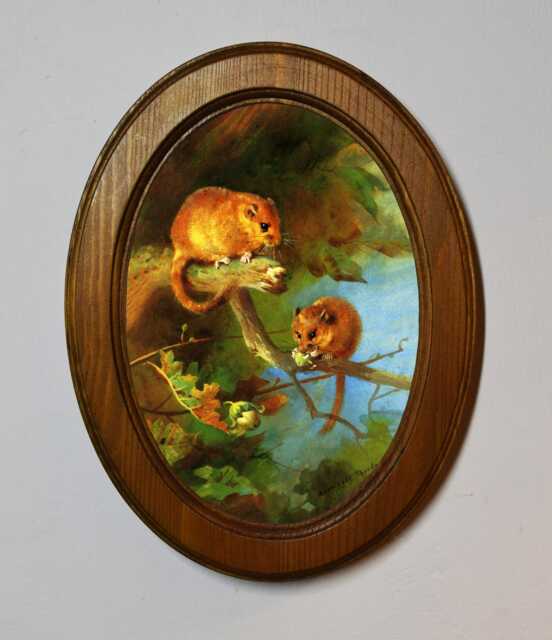 Light Oak Oval Wooden Framed Picture, Archibald Thorburn, Dormice, Art Print, Wall Hanging, Antique Vintage Style - image 1