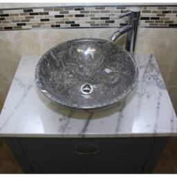 Handcrafted Grey Painted Vanity Unit, Oak Cabinet, Marble Stone Basin - thumbnail 4